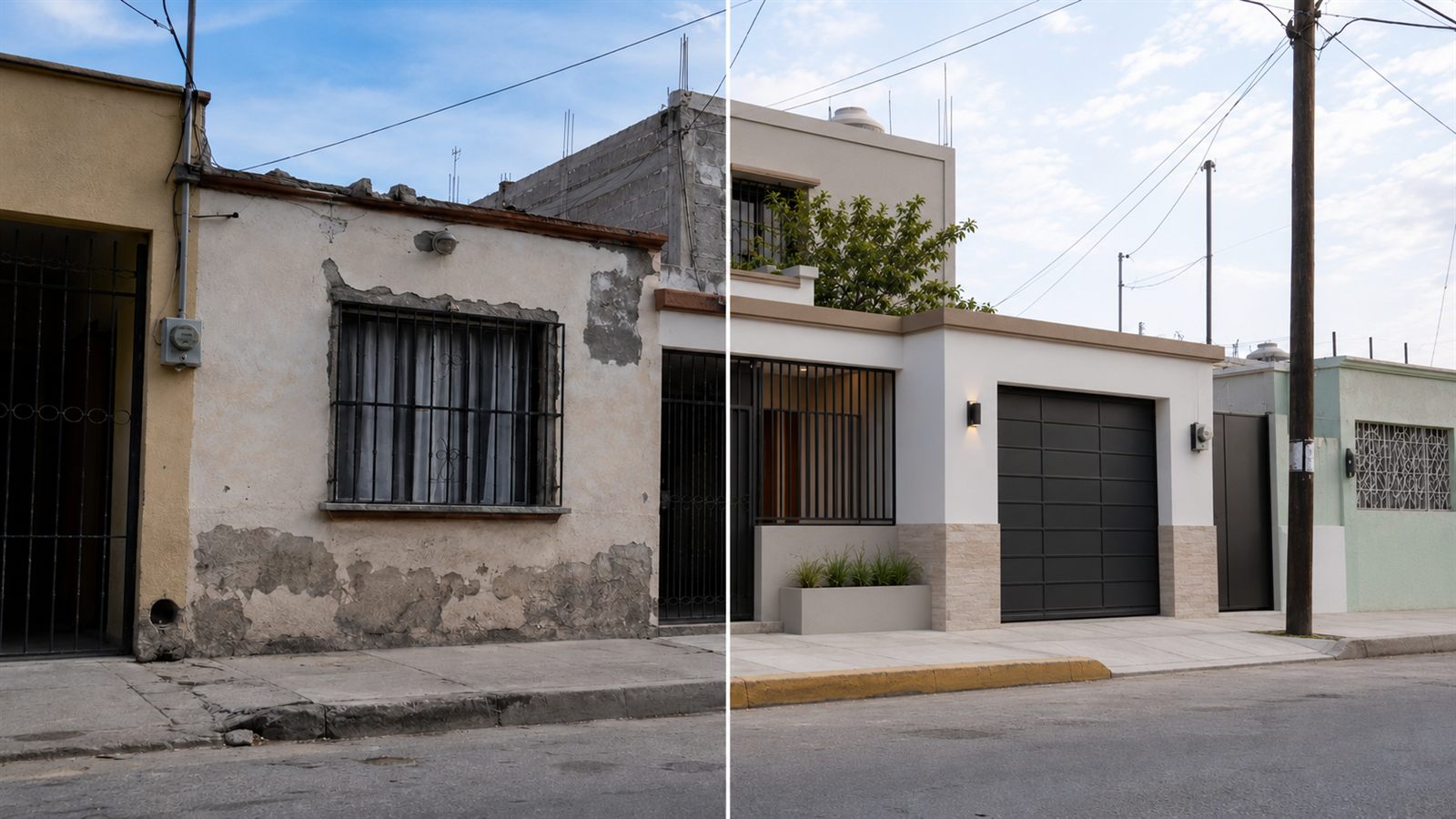 Comparativo antes y después de una casa remodelada
